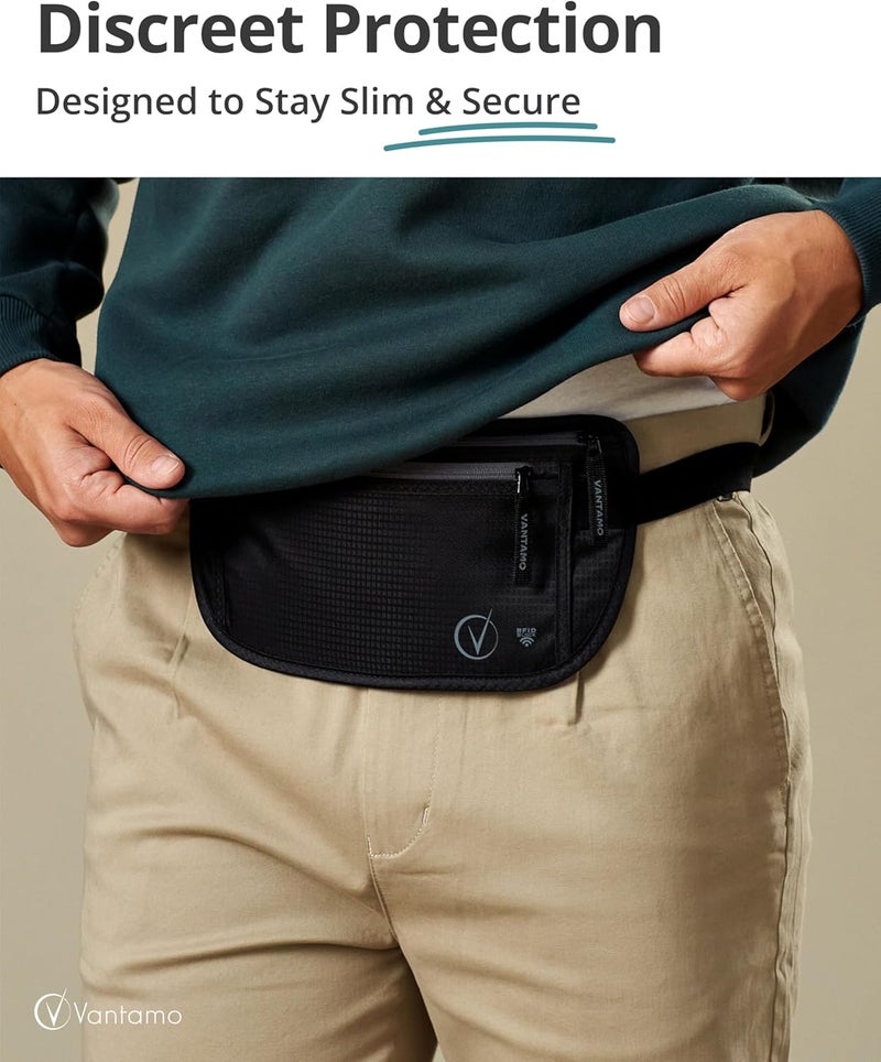 Vantamo Money Belt with RFID For Men & Women, Hidden Passport Holder for Travel, 2 Compartment Travel Fanny Pack for Women Anti Theft - Image 2